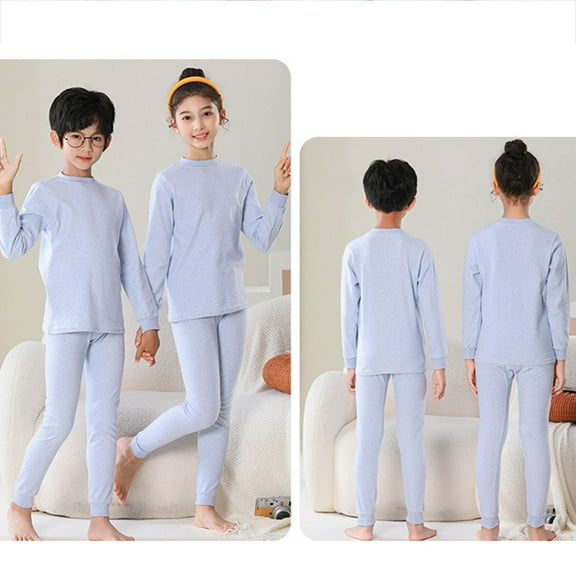 ATOGUTA Thermal Underwear for Kids Thermal Set Fleece Lined Base Layer Girls Long Johns Winter Clothes for Boys Size 2T-18, Blue