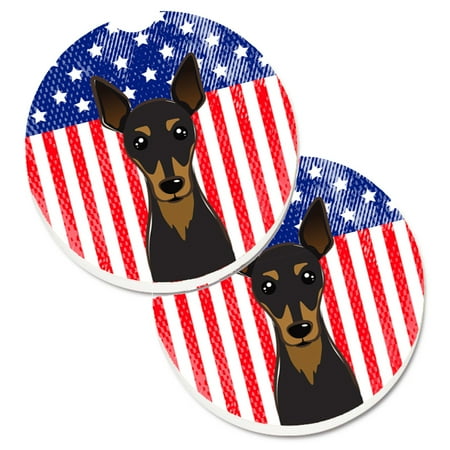 

Carolines Treasures BB2170CARC American Flag and Min Pin Set of 2 Cup Holder Car Coasters Large multicolor