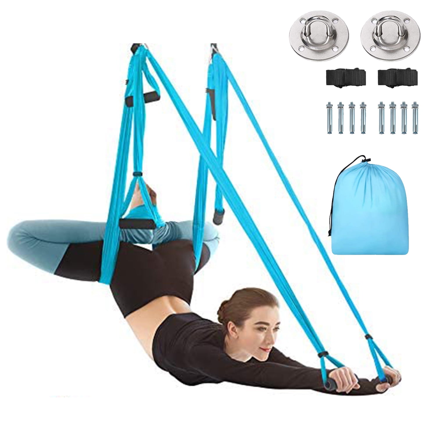 Extension Straps Aerial Silks Home Gym Fitness Inversion Exercise Equipment Manual Antigravity Flying Yoga Sling Swing Sets Warrior2 Aerial Yoga Swing Trapeze Hammock With Mounting Kit Hardware