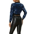 thumbnail image 3 of INSPIRE CHIC Women's  Metallic Long Sleeve Stand Collar Zipper Cropped Bomber Jacket S Royal Blue, 3 of 5