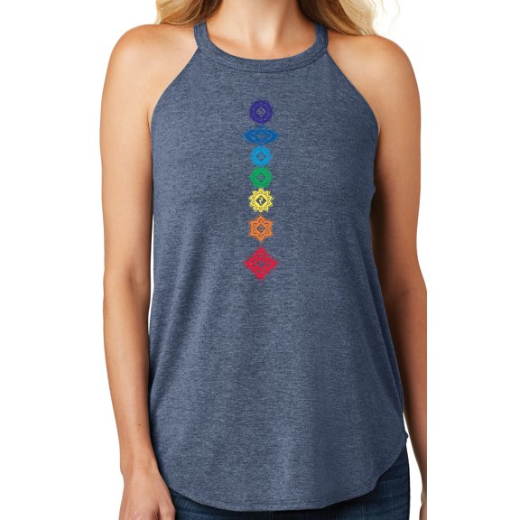 Women's 7 Floral Chakras Yoga Tank Top, Large Navy Blue