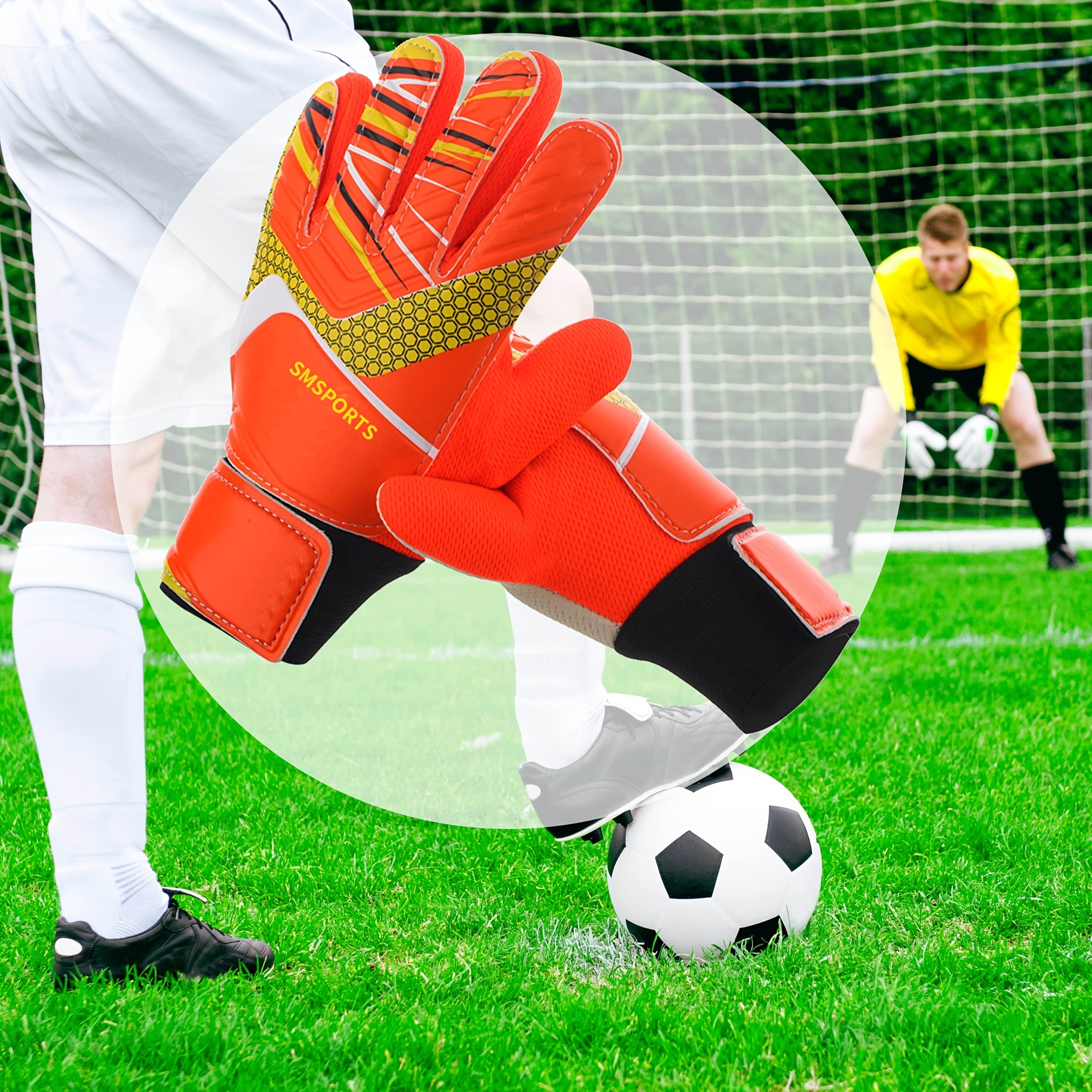 1 set of football goalkeeper gloves knee pads, made of anti slip and wear-resistant latex material, providing effective protection. Essential protective gear for youth football training