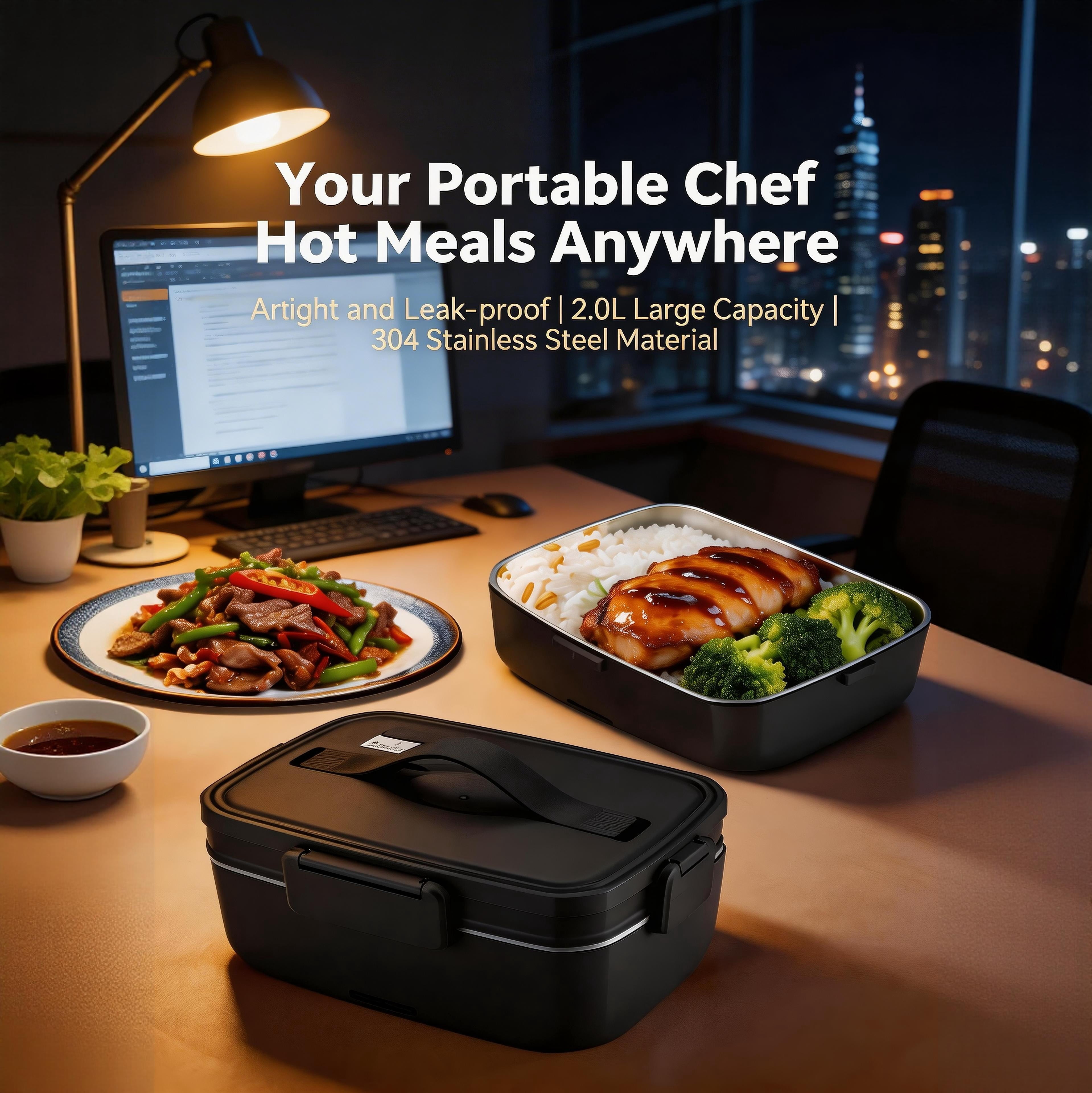 90W Car Electric Heating Lunch Box, 12V/24V/110V Portable Food Warmer, 304 Stainless Steel Inner Container, Ideal for Drivers & Office Workers, Suitable for Truck, Home and Office