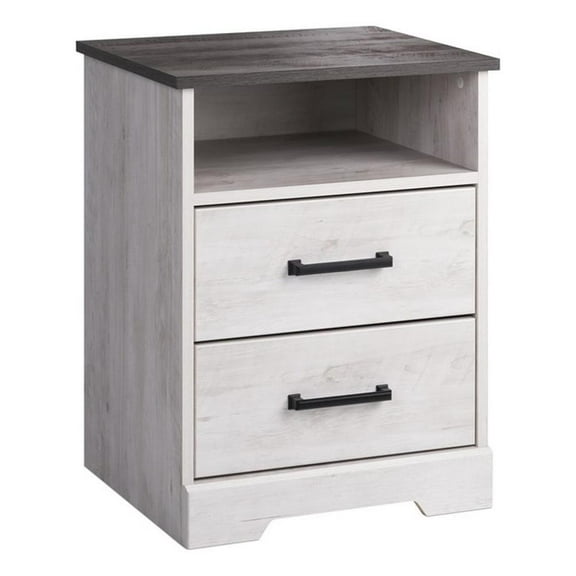 Pemberly Row Farmhouse Bedroom Nightstand with 2-Drawers in Washed White