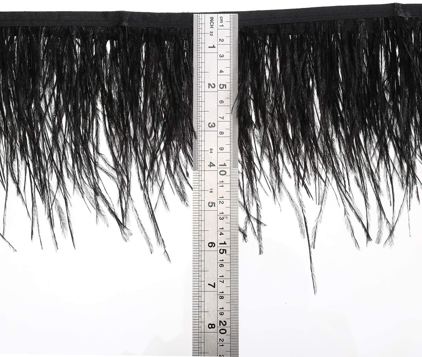 Lanshi Ostrich Feathers Trims Fringe with Satin Ribbon Tape for Dress Sewing Crafts Costumes Decoration Pack of 2 Yards (Black)