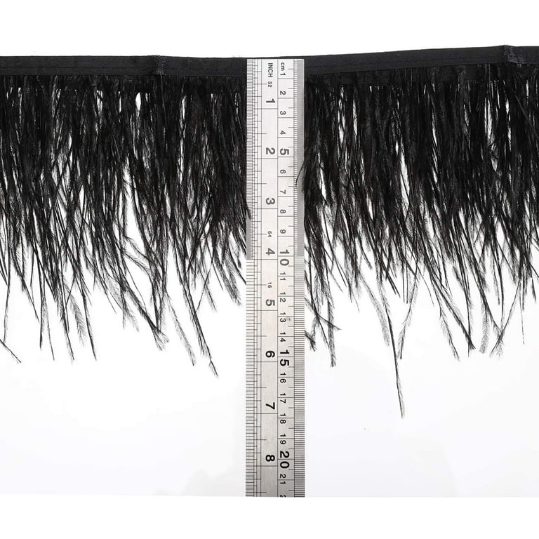 AWAYTR Ostrich Feather Trim Fringe - Satin Ribbon Dress Sewing Crafts  Costumes Decoration Pack of 2 Yards (Black) Black 2 Yards 
