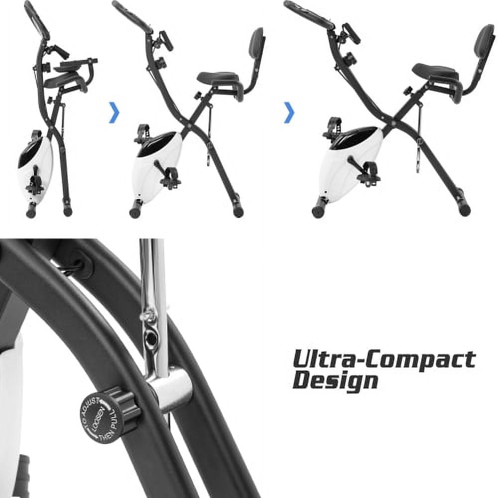 Stationary Exercise Bike for Home Workout |  1 Foldable Indoor Cycling Bike for Seniors | 300LB Capacity, 8-Level Magnetic Resistance, Seat Backrest