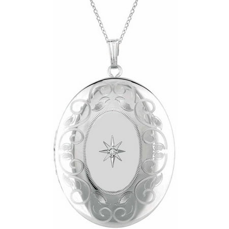 Diamond Accent Sterling Silver Oval-Shaped Locket Pendant