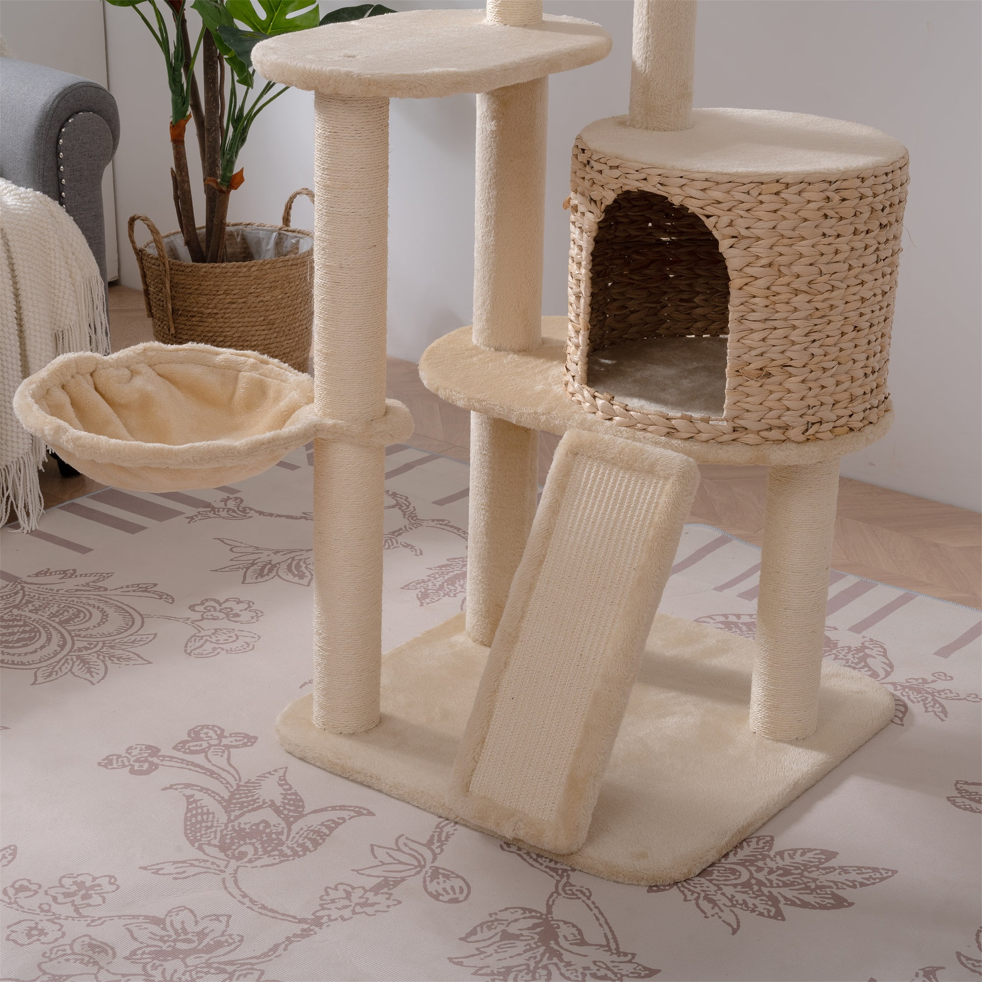 Pefilos 48" Modern Cat Tree Tower for Indoor Cats with Condo and Hammock, Cat Tree House for Kittens Climb Play, Rest, Beige Pefilos 48" Modern Cat Tree Tower for Indoor Cats with Condo and Hammock, Cat Tree House for Kittens Climb Play, Rest, Beige