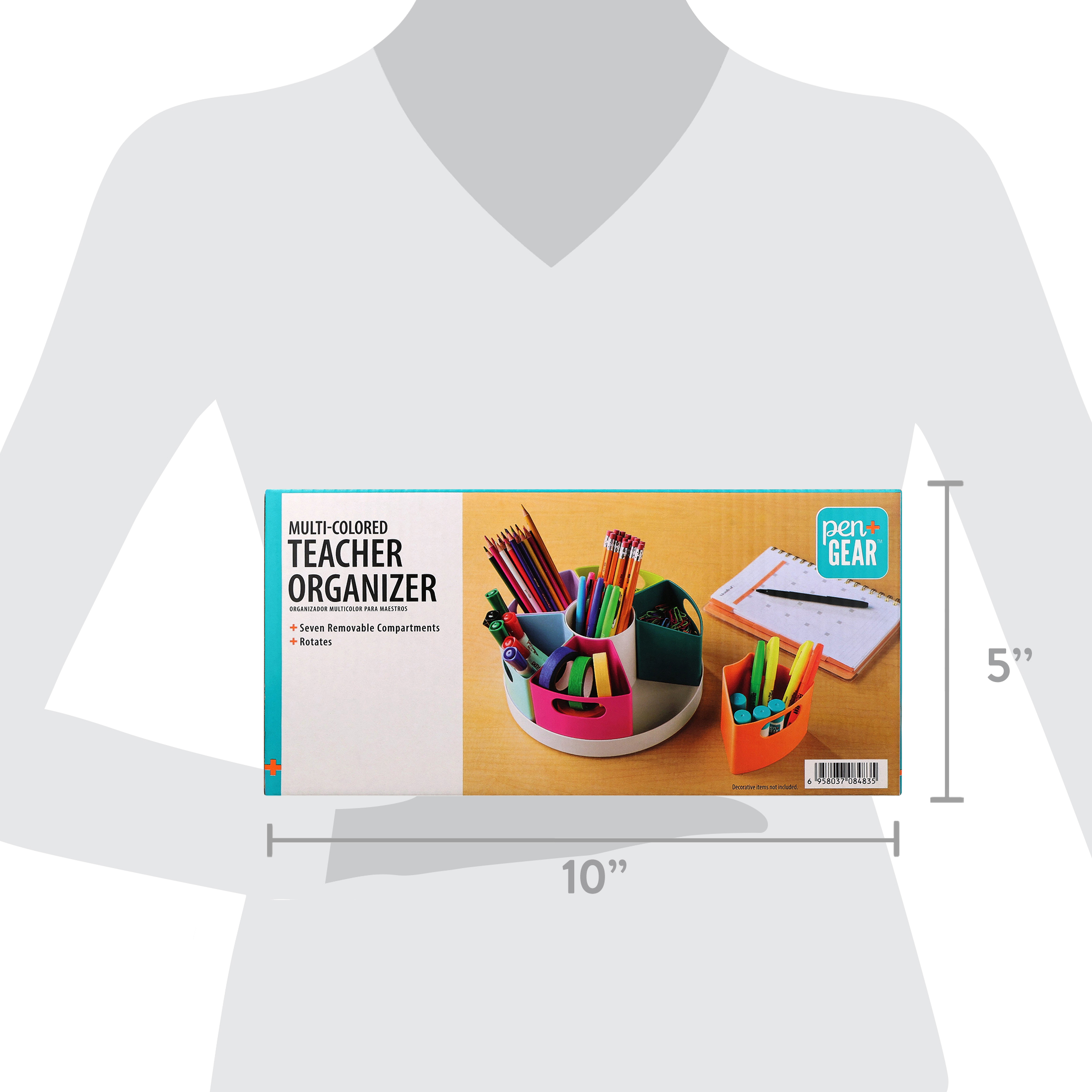 Organizador giratorio de 5 compartimentos Pen+Gear para maestro, multicolor con compartimentos removibles 6