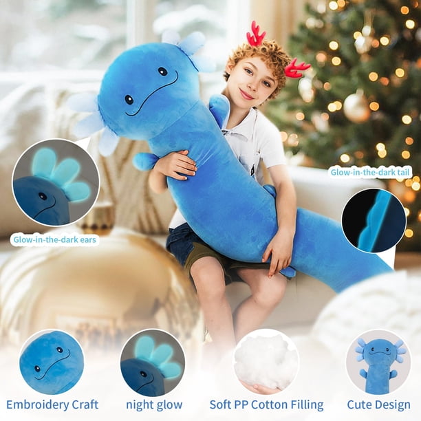 48 inch Giant Axolotl Plush Stuffed Animal, Big Blue Axolotl Glow