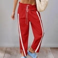 thumbnail image 2 of GPOECD Womens Pants Casual Loose Fit Drawstring Trousers with Contrast Side and Pockets Street Style Drawstring Pants Women Red,L, 2 of 5