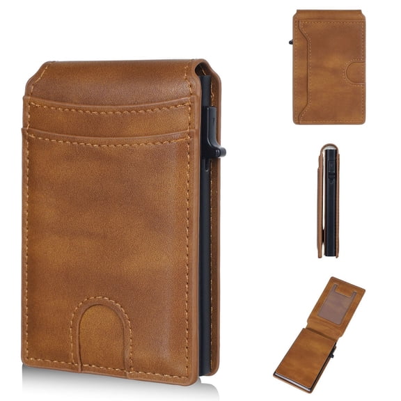Men's Slim Wallet with RFID Blocking - Minimalist Front Pocket Leather Card Holder with Money Clip, 4-Color Options