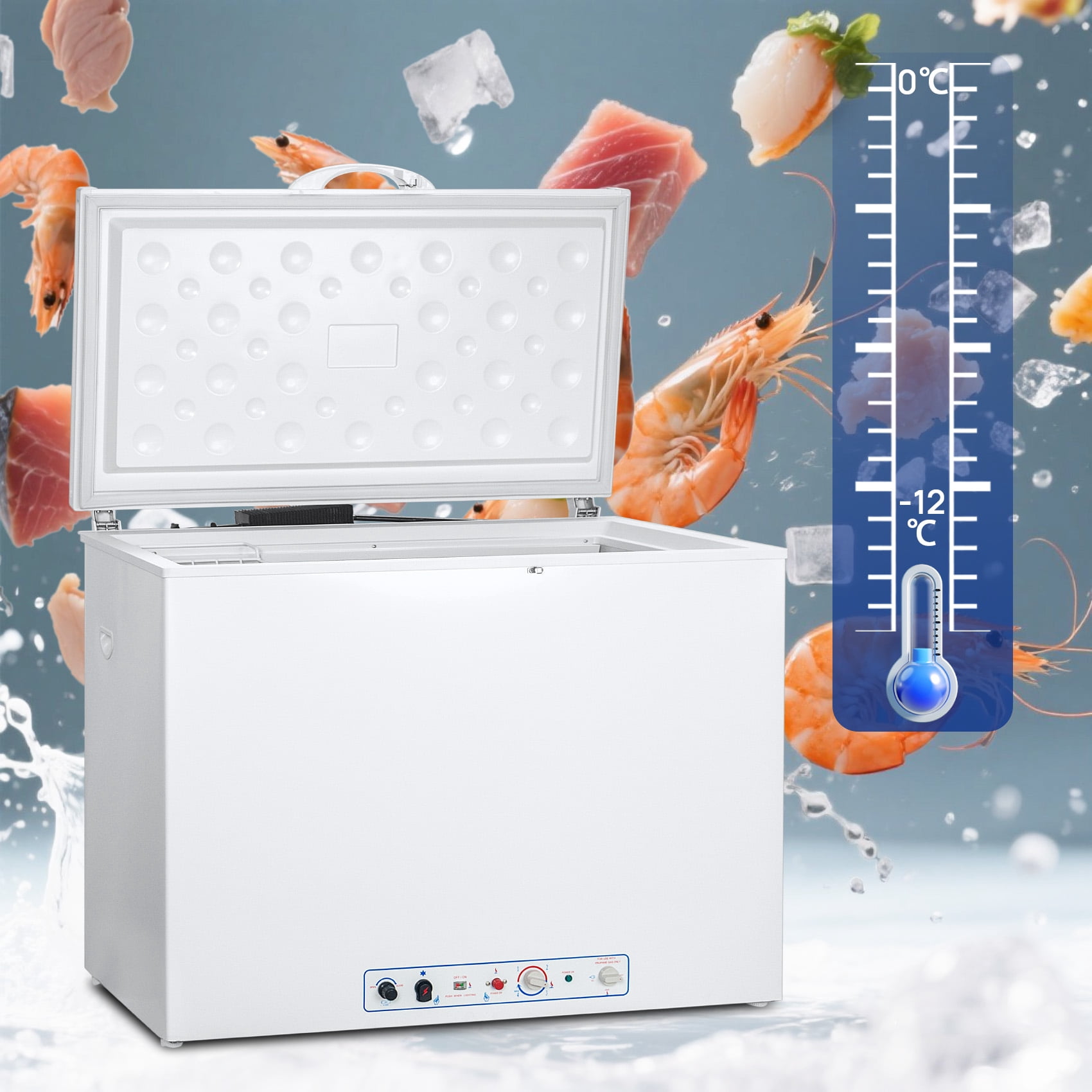 7 Cu ft Propane Chest Freezer LPG/110V 2 Way Freezer with Lock and Top Open Door Outdoor Camping