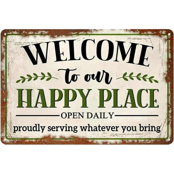 Porch Sign Welcome To Our Happy Place Porch Decorations Metal Bar Signs Outdoor Wall Decor for Home, Back Yard, Bar, Man Cave,Farmhouse 6x8 Inch Tin Sign
