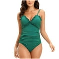 thumbnail image 1 of Women‘s One Piece Swimsuits Tummy Control Bathing Suits Shirred Front Ruffled Cross Monokini Swimwear, 1 of 8