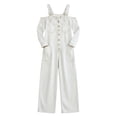 thumbnail image 3 of TEAJOPSUU Womens Denim Jumpsuits with Pockets Off the Shoulder Long Sleeve Squared Neck Wide Leg Loose Jean Jumpsuits with Suspenders White, 3 of 8