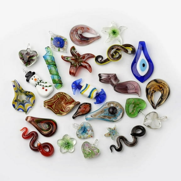 Mixed Shape Handmade Lampwork Pendants Mixed Color 40~75x25~40x4~15mm Hole: 7~10mm Material Lampwork