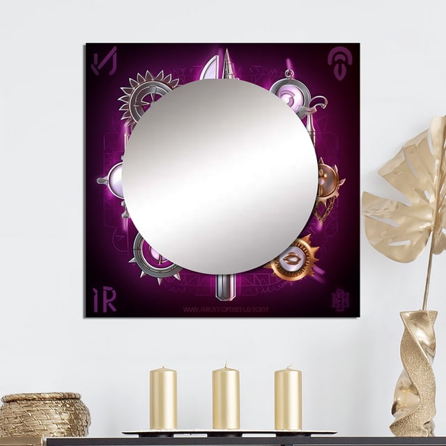 Designart "Enigmatic Magenta Divine Chakra Energy I" Modern Geometric Square Mirror Wall Decor Modern - Large Purple Square Bathroom Mirror - Square Printed Wall Mirror Art