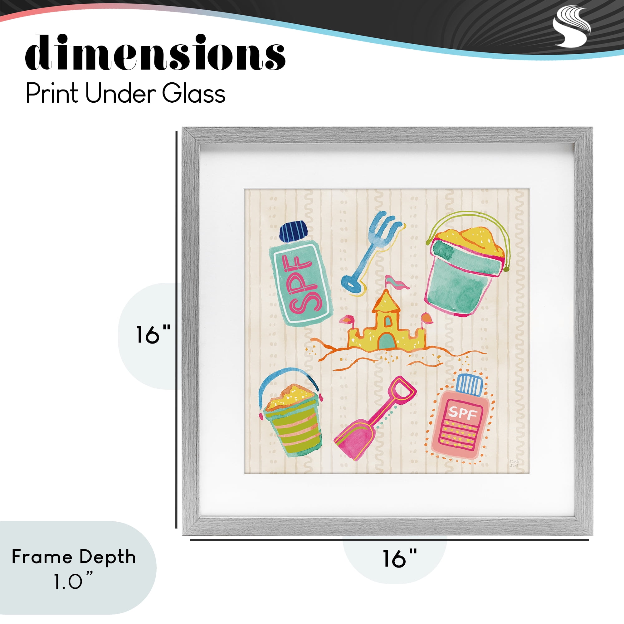 Stupell Industries Fun In The Sun Beach Pails Gray Framed Print Under Glass, design by Dina June