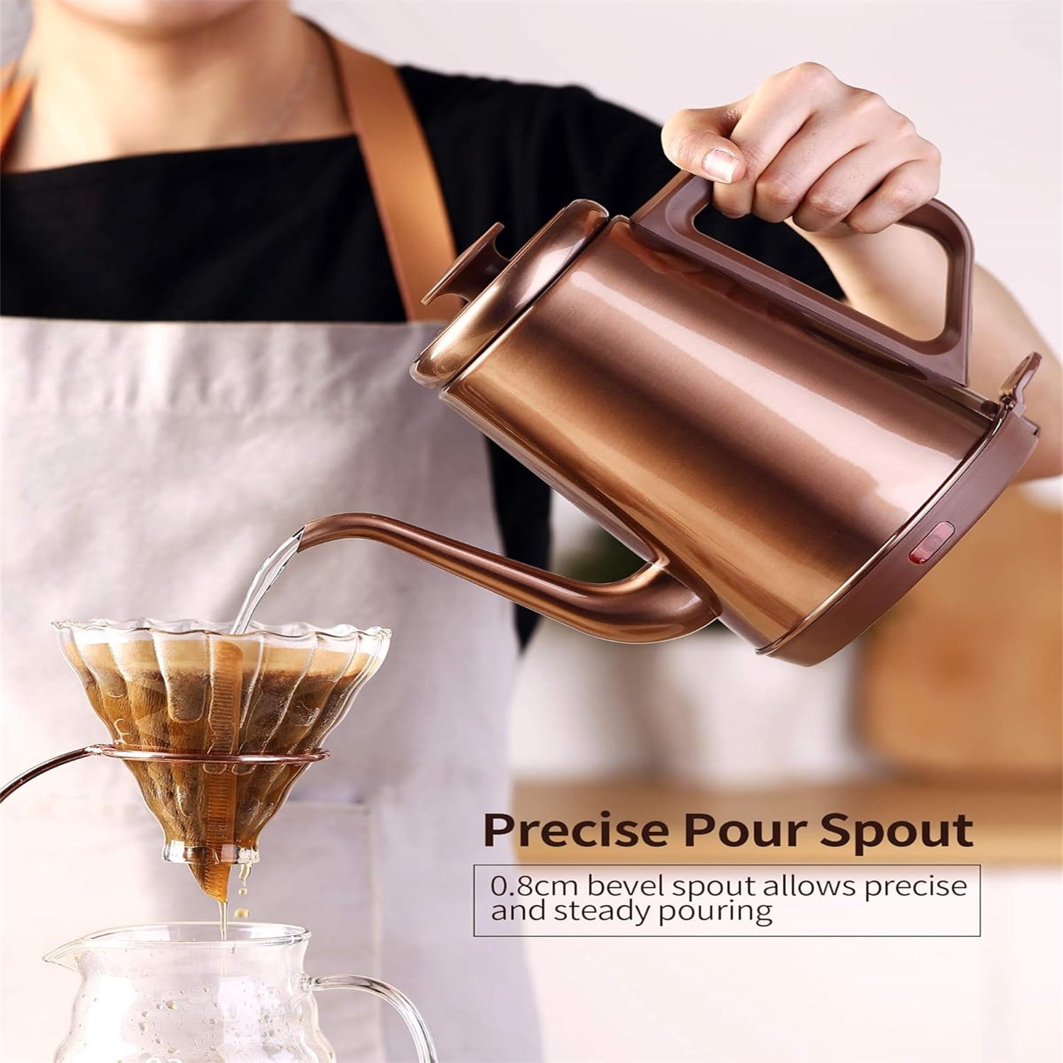 1000W Gooseneck Electric Kettle (1.0L),100% Stainless Steel  Tea Kettle with Auto Shut - Off Protection, Pour Over Coffee Kettle -Copper
