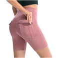 thumbnail image 2 of TAGOLD Womens Summer Shorts,Women's Pure Pocket High Waist Hip Stretch Running Five Points Yoga Pants Pink, 2 of 5