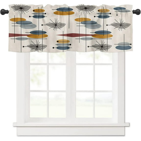 Window Curtain Kitchen Valance for Living Room Retro Vintage Mid-Century Modern Oval Pattern Rod Pocket Curtain Valance 1 Panel 54" x 18"