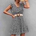 thumbnail image 2 of Vestido Floral Para Mujer, Vestido Con Manga Casquillo Con Volantes, Cuello En V, Transpirable, Respetuoso Con La Piel, Elegante Para El Verano ANGGREK Negro S, 2 of 5