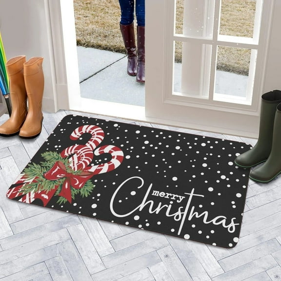 Christmas Decoration!HTHJSCO Merry Christmas Door Mat Christmas Candy Cane Doormat Indoor Outdoor Entrance Floor Rug Non Slip Winter Christmas Decor Rubber Welcome Mats