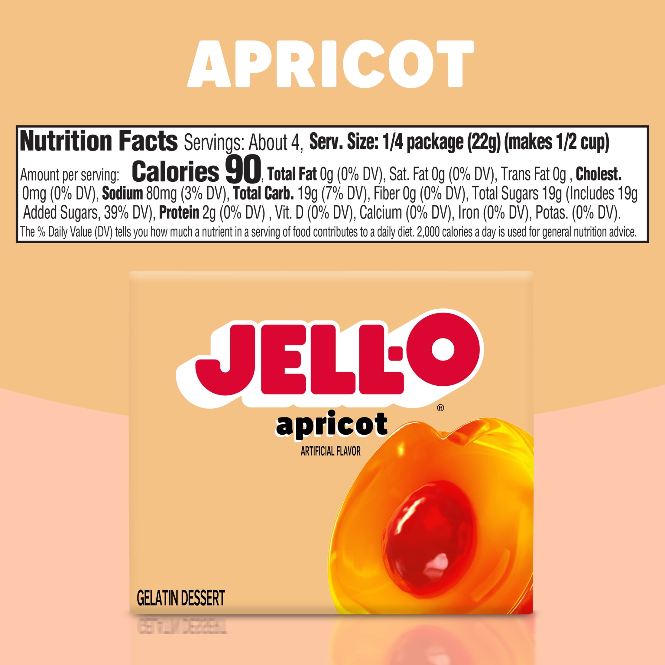 Jell-O Apricot Artificially Flavored Gelatin Dessert Mix, 3 oz Box