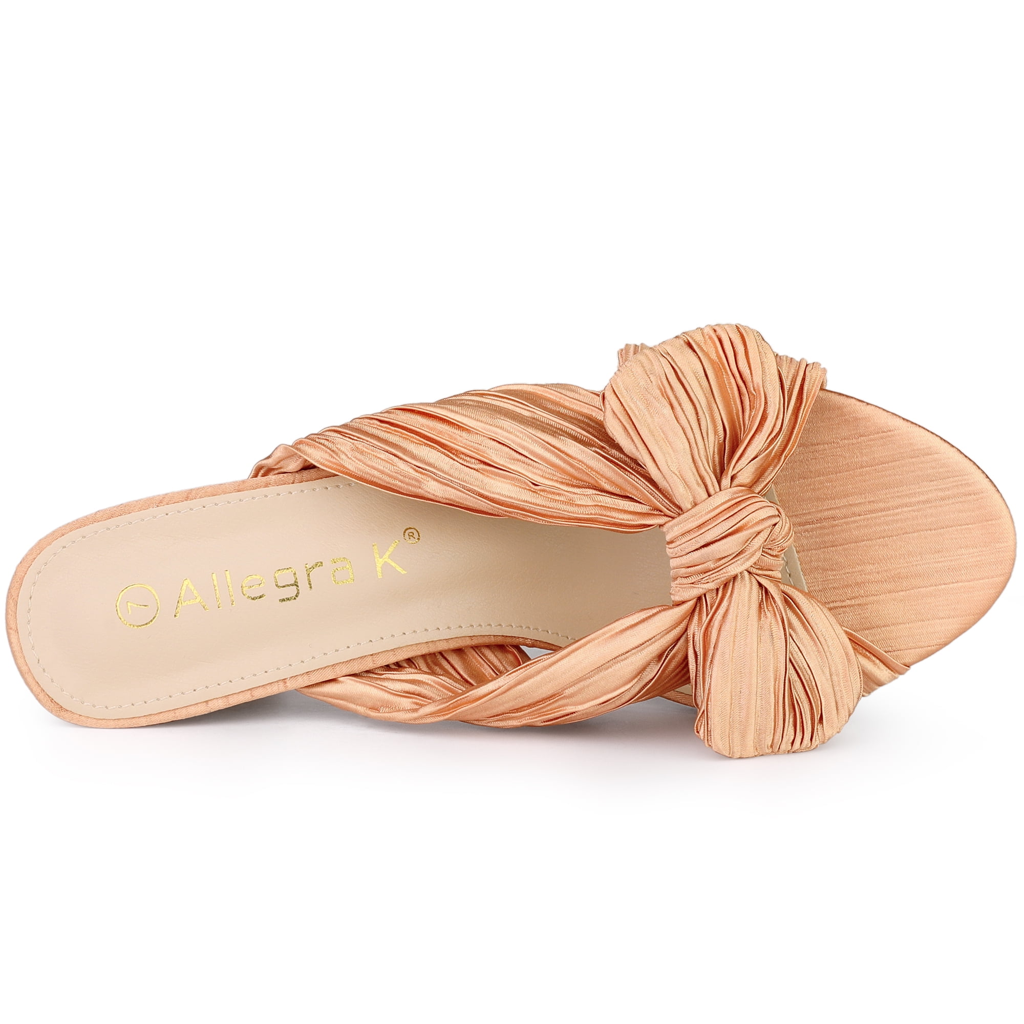 DARING DIVA Women's Pleated Bow Heels Slip on Chunky Heel Slouches Rose Gold 7