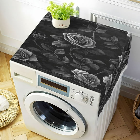 Black RoseWasher and Dryer Covers Dust-Proof and Oil Resistant Fridge Cover with 4 Storage Pockets Washing Machine Top Cover for Laundry Kitchen Home 51.2 x 22 In