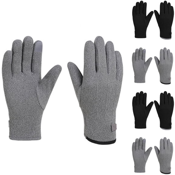 Fengqque Men's Fashionable Outdoor Thick Velvet Warm Touchscreen Windproof and Cold Proof Gloves Gray-E Free Size