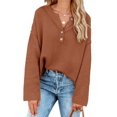 thumbnail image 4 of HSHDLDF Women's Oversized Sweaters Batwing Long Sleeve Loose V Neck Button Henley Tops Pullover Knit Jumper, 4 of 5