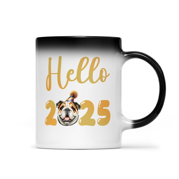 Hello 2025 Bulldog Celebrates Happy New Year Firework Balloon Heat Color Changing Mug Dog Lover Gifts Idea Magic Coffee Mug - 02024
