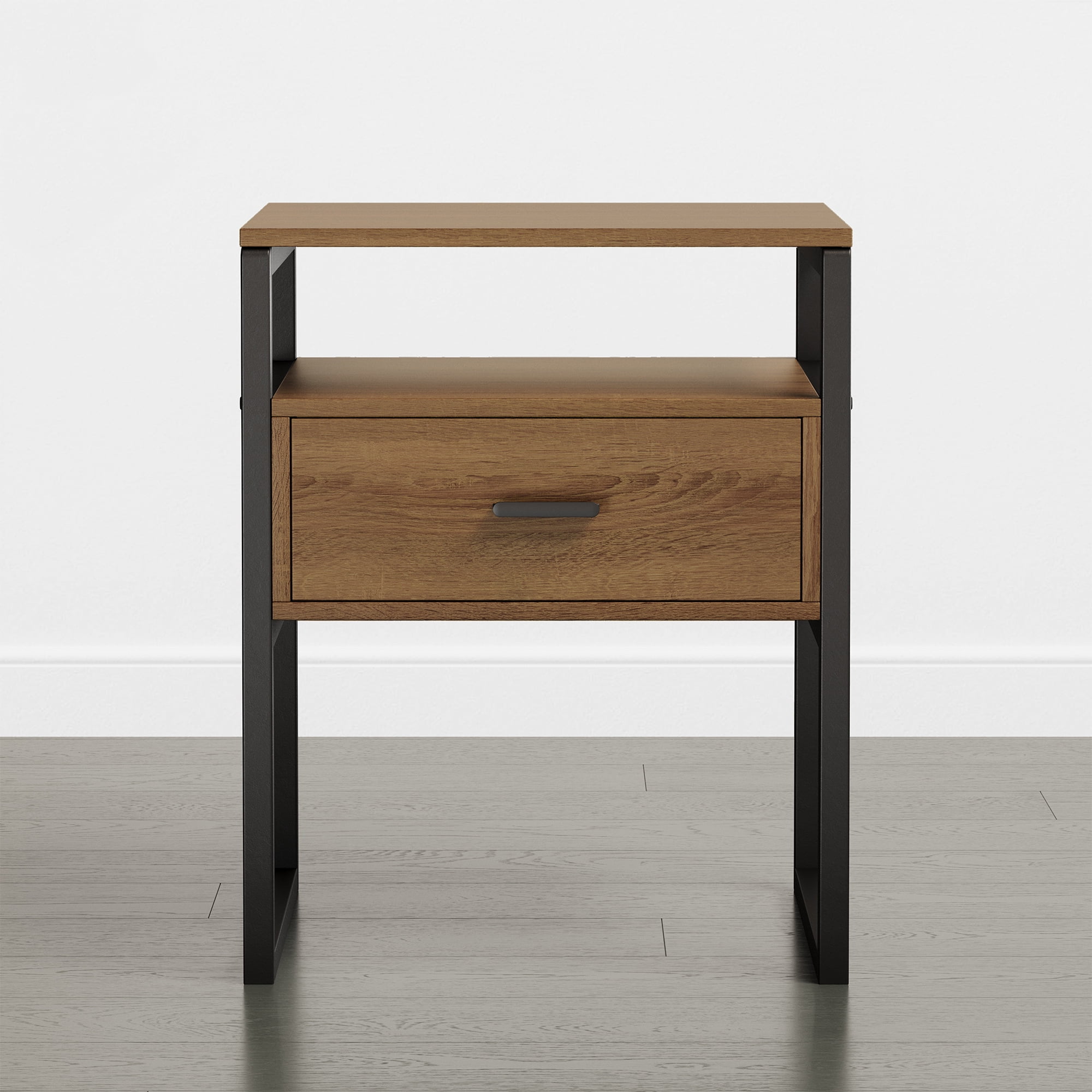 Spruce & Spring Industrial Nightstands Set of 2, End Tables with Metal Frame Base for Bedroom, Walnut