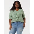 thumbnail image 4 of Women's Plus Size Ruffle Blouse V Neck Smocked Sleeves Top White Green 4X, 4 of 6
