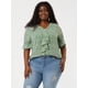 thumbnail image 4 of Women's Plus Size Ruffle Blouse V Neck Smocked Sleeves Top White Green 3X, 4 of 6