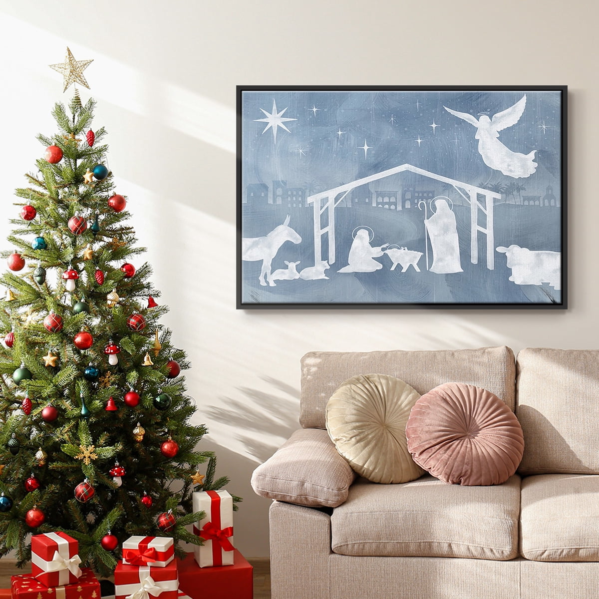 Star of Bethlehem Collection A - Framed Gallery Wrapped Holiday Canvas - 25 x 37 - Black Frame