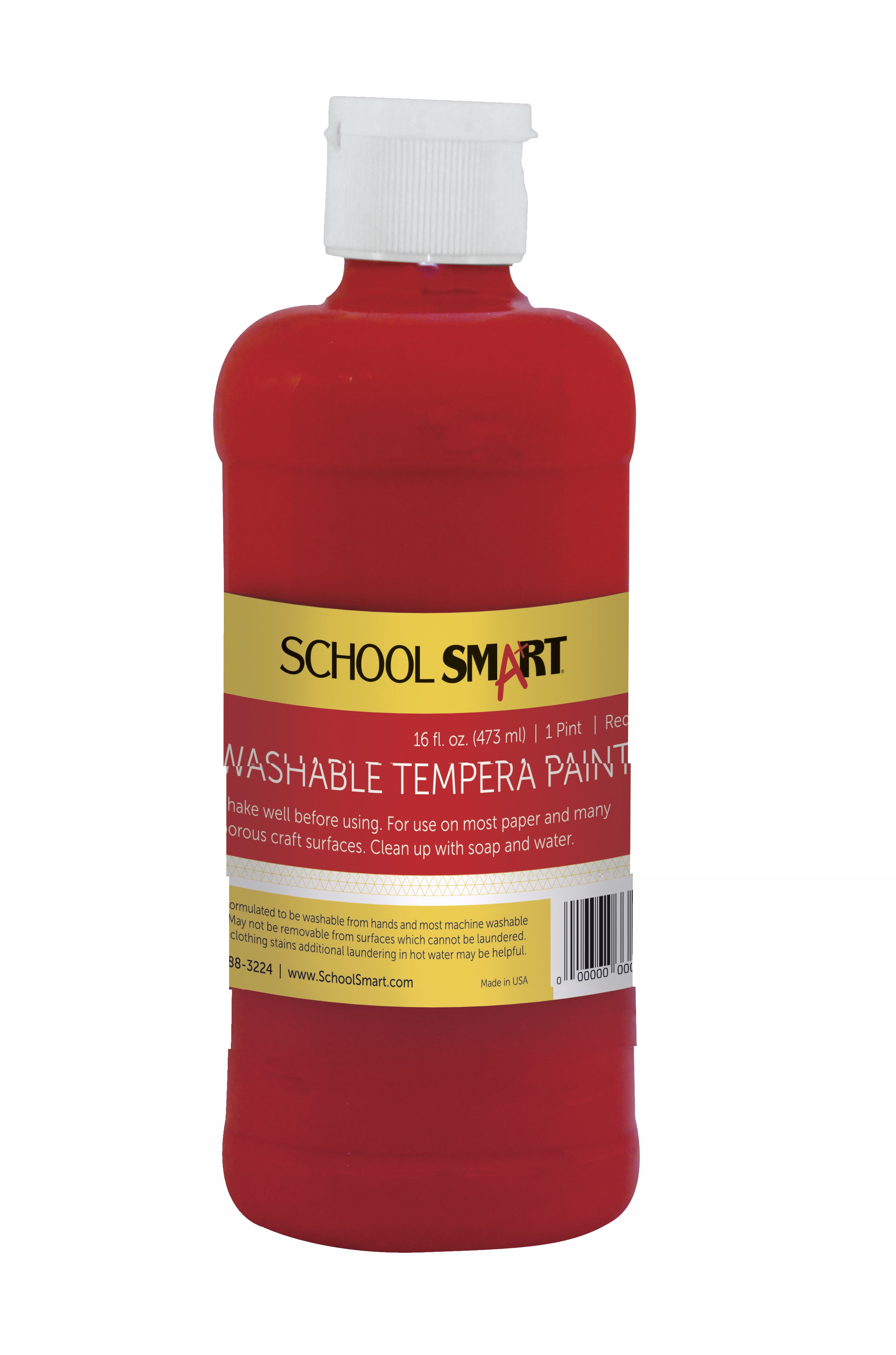 School Smart NonToxic Washable Tempera Paint, 1 pt Plastic Bottle, Red
