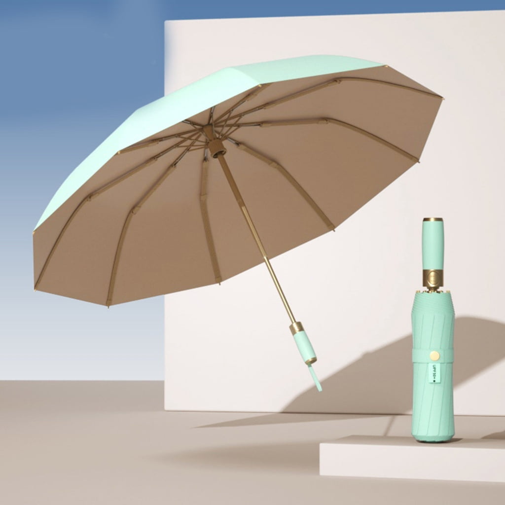SDFGTstore Travel Umbrellas Auto Open Close Golden Handle Ergonomic Sun Rain Protections