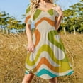thumbnail image 5 of Abstract Wavy Colorful Design Short Sleeve Dress Clothes Women's Summer Dress Elegant Dress Daily Dresses For Woman, 5 of 9