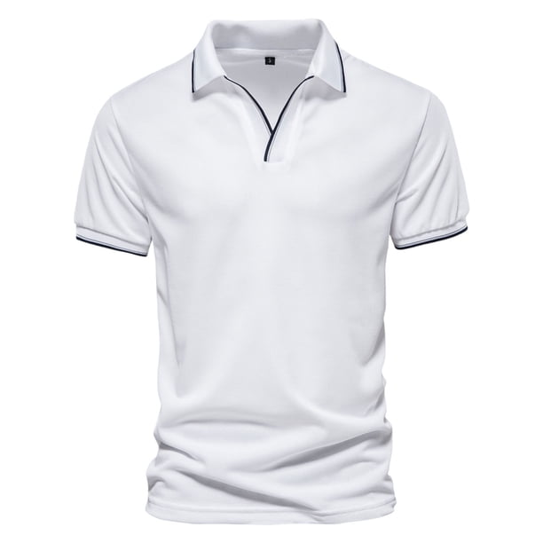 Gibobby Playera Tipo Polo Hombre Polo de piqué de algodón elástico sólido de Manga Corta Camisa de Polo para Hombre(Blanco,M)