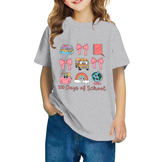 Xihbxyly Bonita Camiseta con Estampado "100 Días de Colegio", Tejido Suave y Transpirable, Manga Corta Abullonada, Versátil para Combinar, Ideal para Viajes, Fiestas Escolares y Varias Tallas.