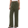 thumbnail image 2 of Women's Cotton Linen Drawstring Pants with Pockets, Elastic Mid Waisted Loose Fit Pants for Women, Soft Relaxed Casual Breathable Capris, Lounge Wear, Beach Summer, Cropped, 2 of 7