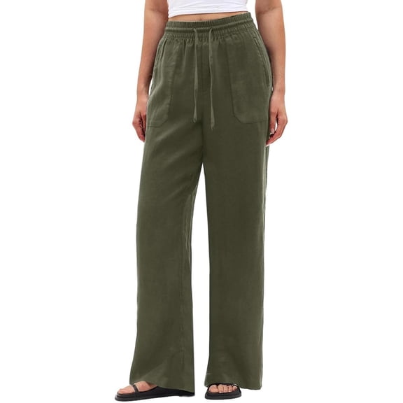 Drawstring Relaxed Fit Pocketed Casual Long Pants For Women Summer High Waisted Comfortable Everyday Vacation Beach Lounge Style Breathable Versatile