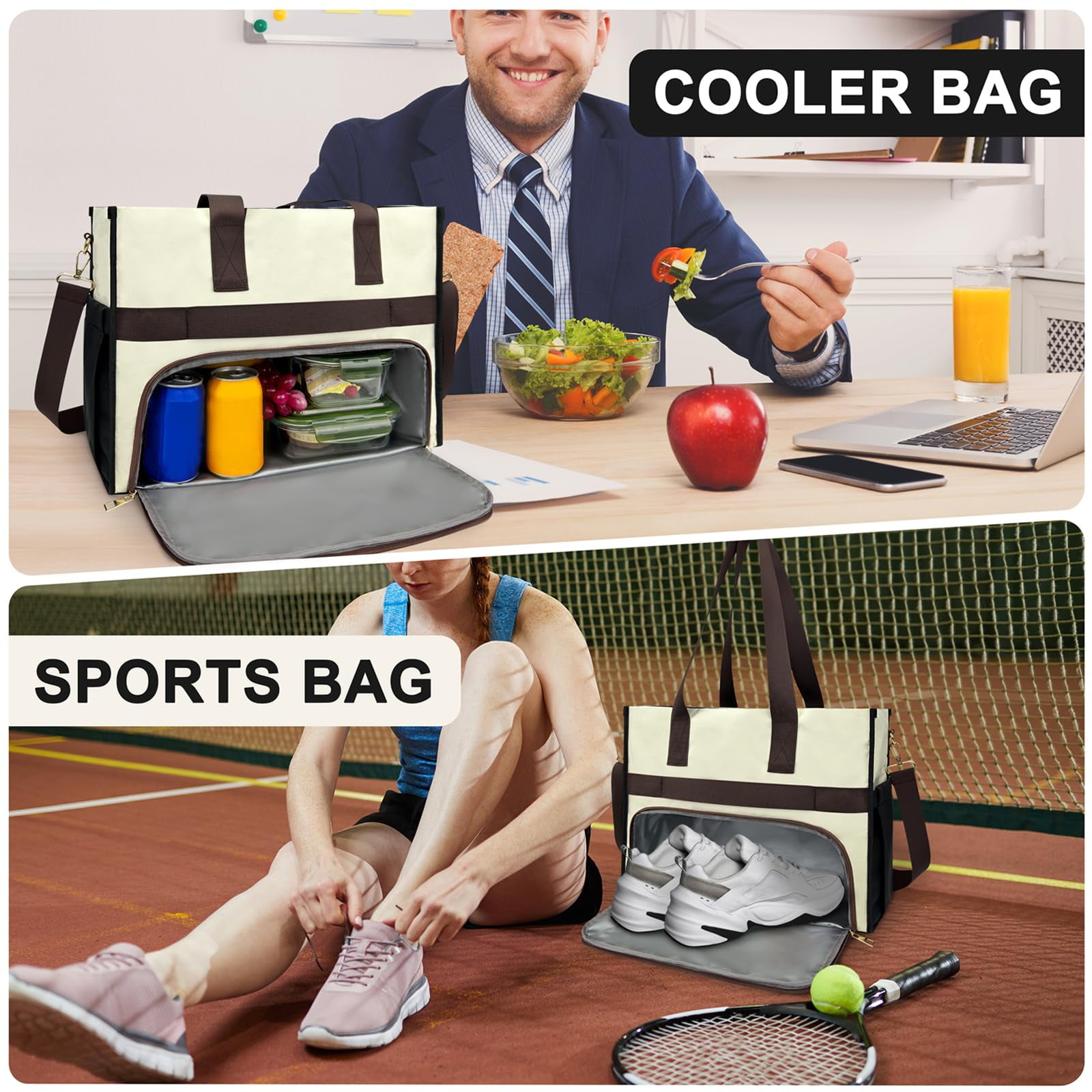 Pasman Adjustable Shoulder Strap Water-Resistant Polyester Reusable Lunch Totes