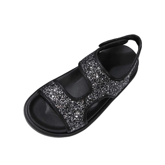 Tauxra Women's Flat Sandals Sparkly Glitter Sandals for Women, Adjustable Hook and Loop Round Toe Sandals with Cushioned Sole for Casual Daily Wear