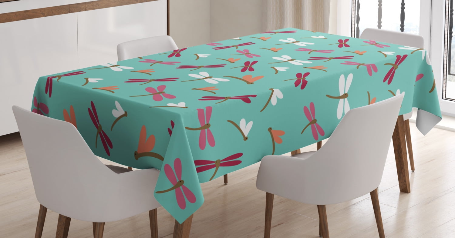 Dragonfly Tablecloth, Doodle Animals Children Cartoon Style Forest