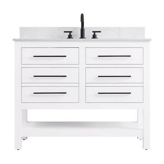 Elegant Kitchen and Bath 42 inch Single Bathroom Vanity in White with backsplash